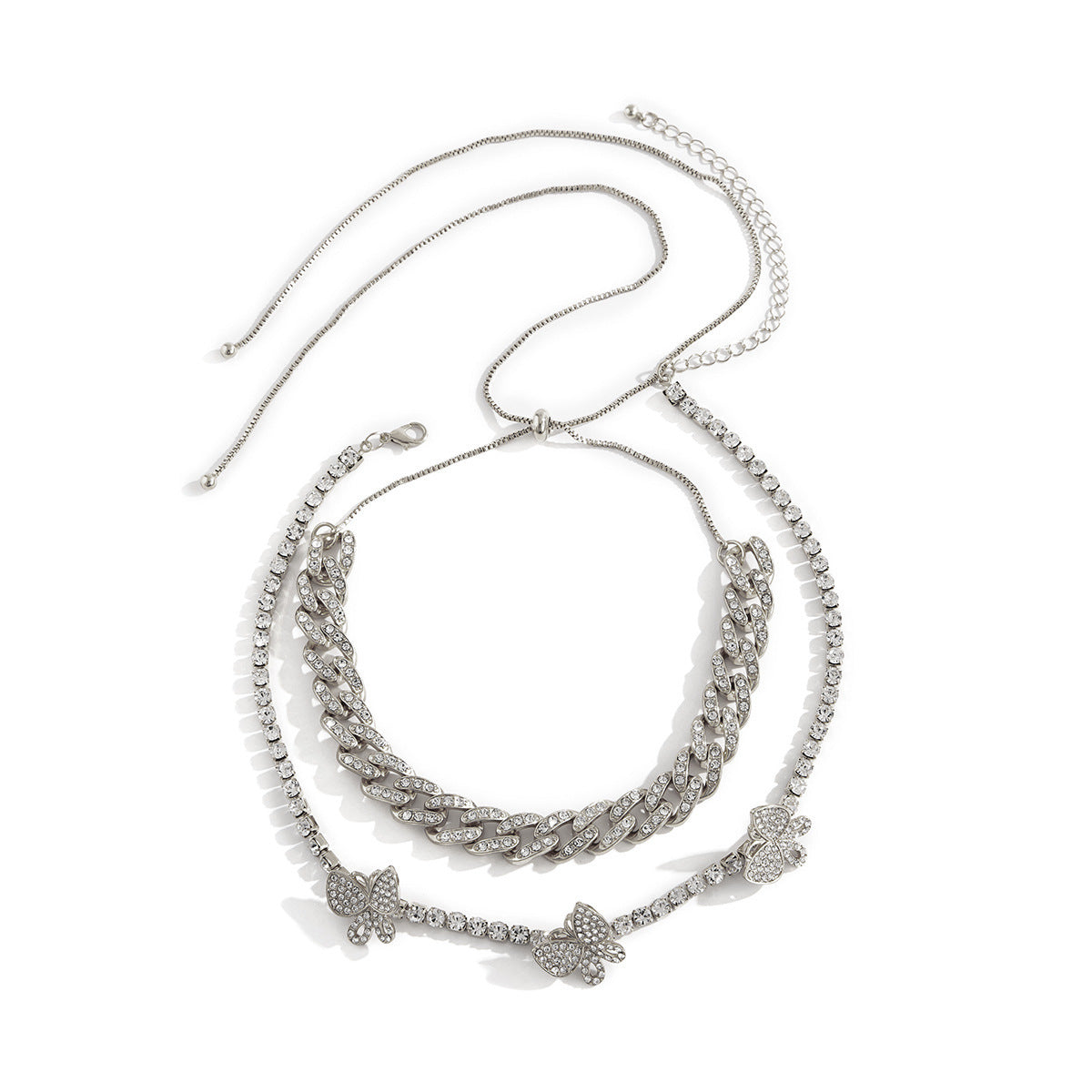 Butterfly Rebel: Multi-Layered Diamond Butterfly & Cuban Chain Set