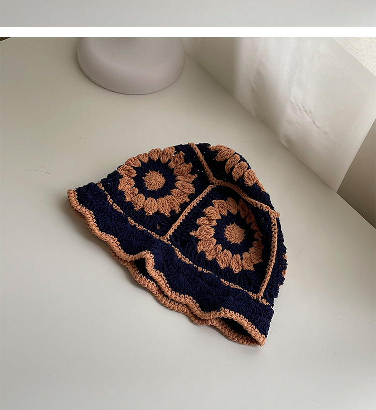 Coco Twoce Artisanal Bloom: Handmade Crochet Dual-Tone Bucket Hat
