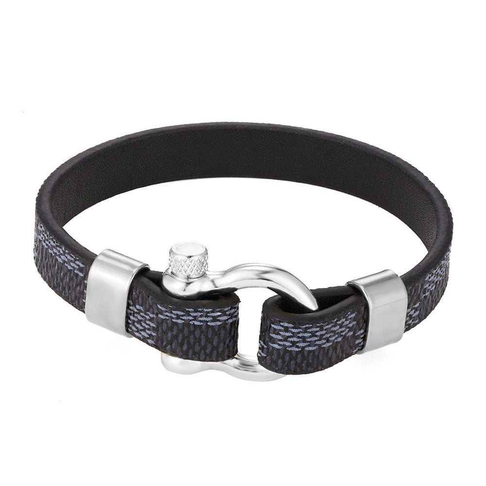 The Grand Horseshoe: Custom-Length Leather & Titanium Steel Bracelet