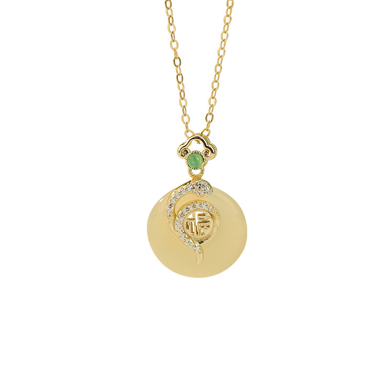 Product Title: The Serpent’s Wisdom: 925 Sterling Silver Hetian Jade Heritage Necklace