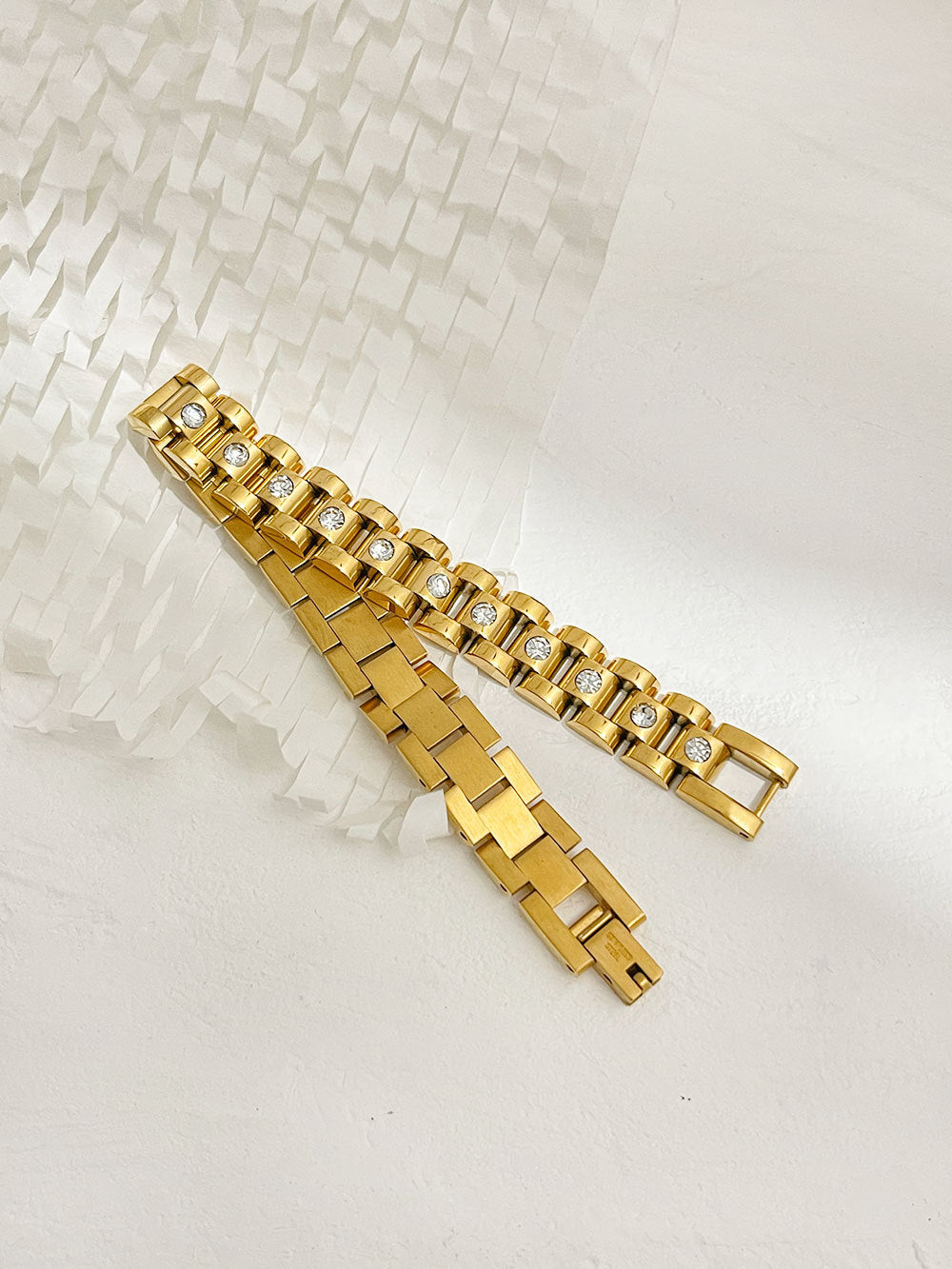 18K Gold Plated White Diamond Watch-Chain Bracelet