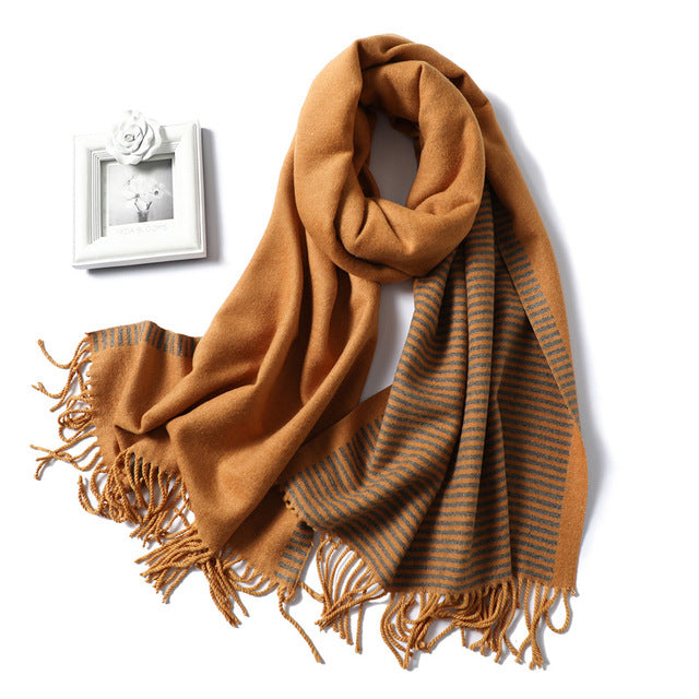 Coco Twoce Linear Luxe: Oversized Striped Cashmere-Blend Scarf