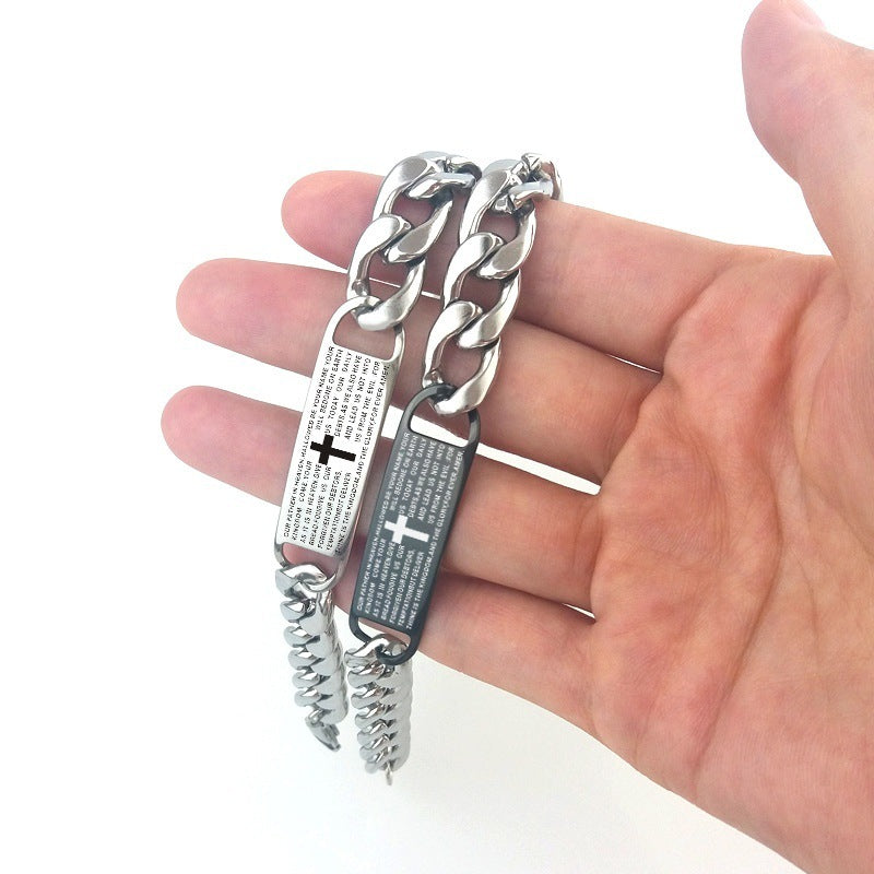 The Iconic Devotion: 10mm Polished Titanium Cross Bracelet