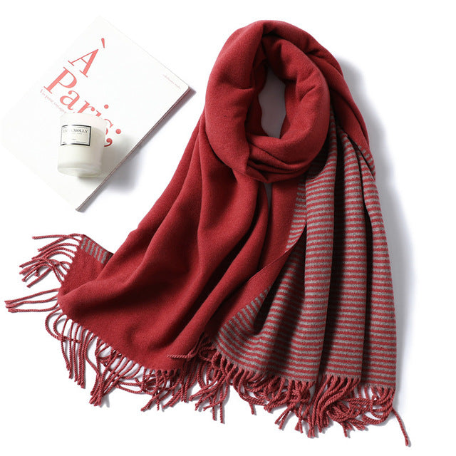 Coco Twoce Linear Luxe: Oversized Striped Cashmere-Blend Scarf