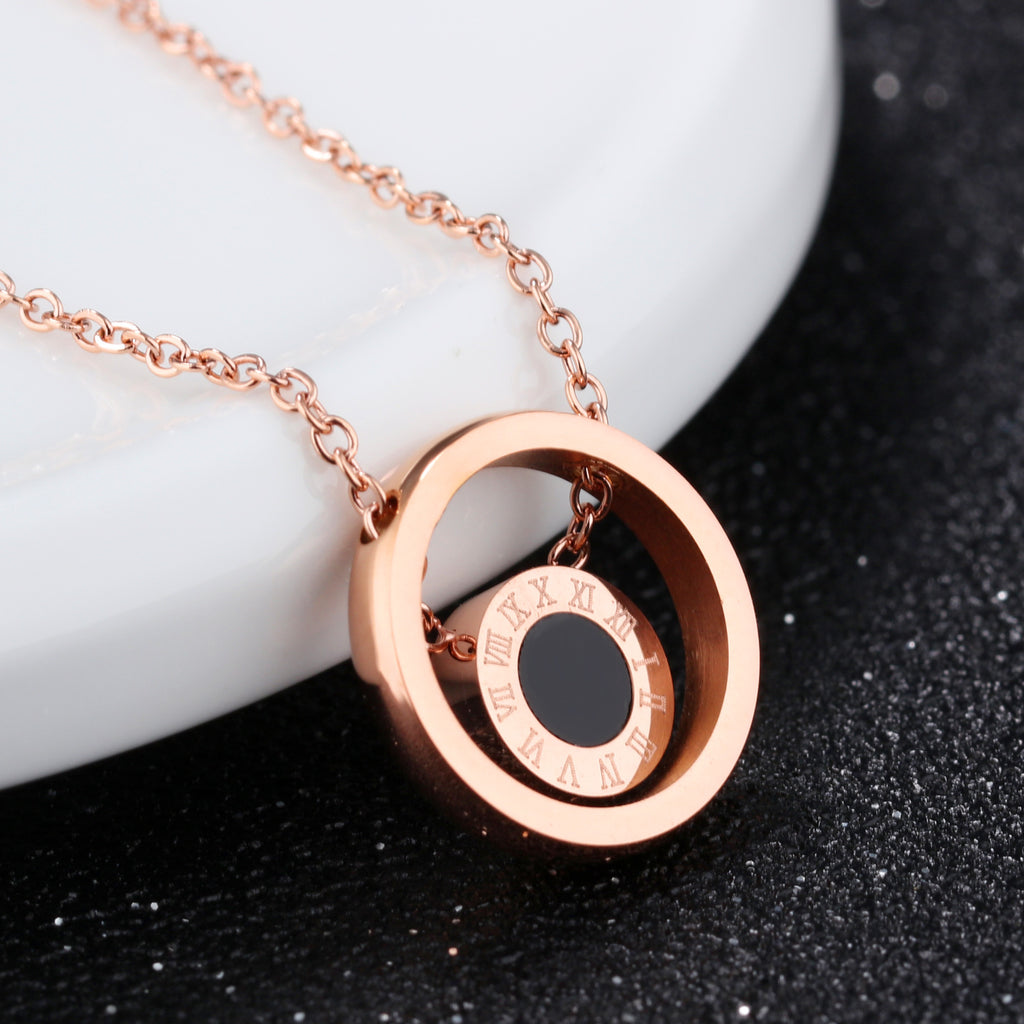 Roman numeral titanium steel necklace