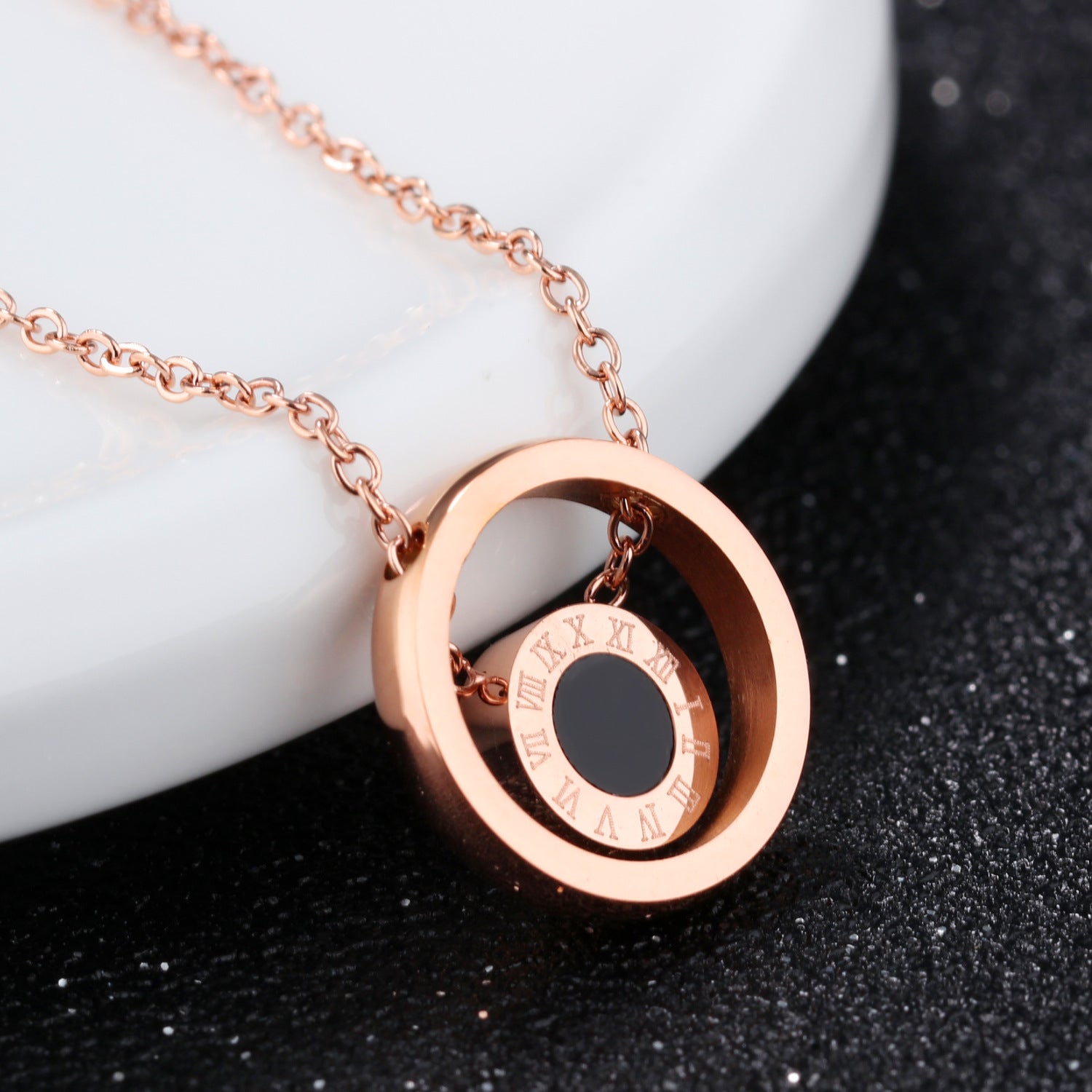 Roman numeral titanium steel necklace
