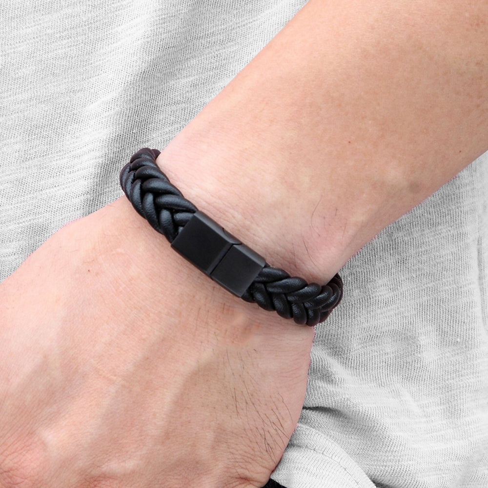 The Executive Weave: Braided Leather & Titanium Steel Bracelet