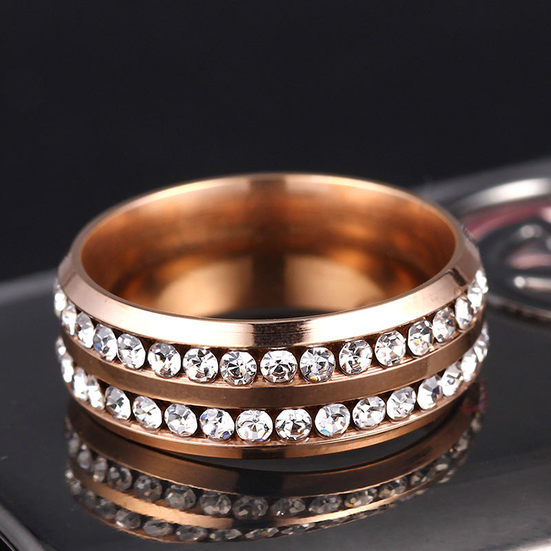 Double Brilliance: Dual-Row Crystal Titanium Statement Band