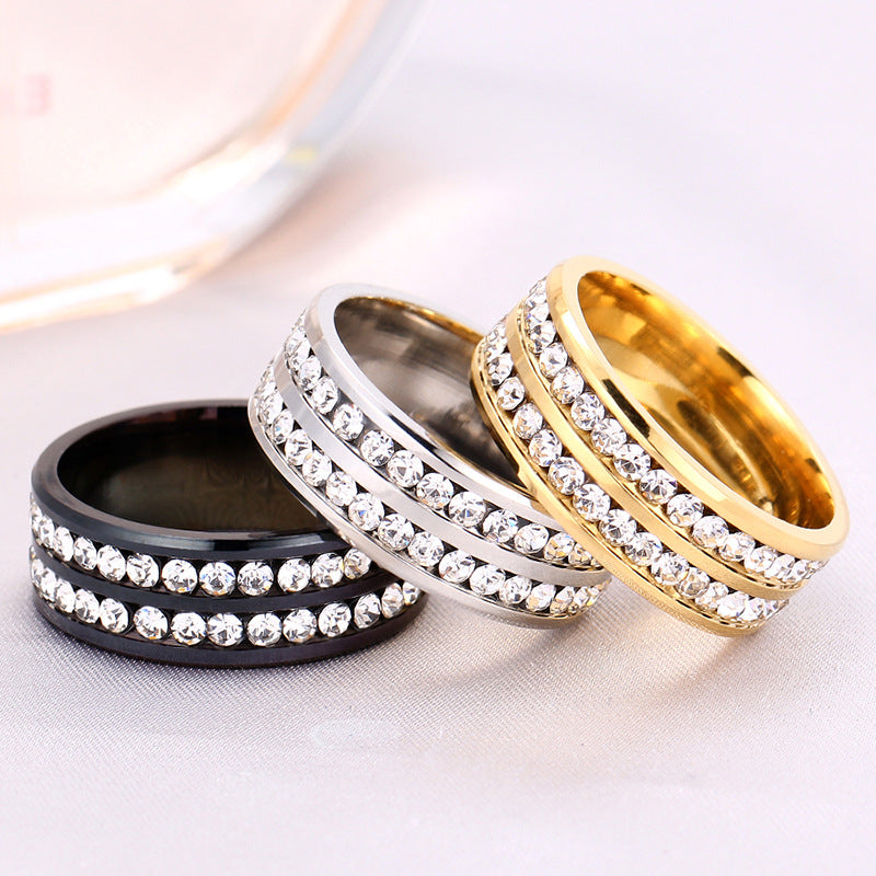 Double Brilliance: Dual-Row Crystal Titanium Statement Band