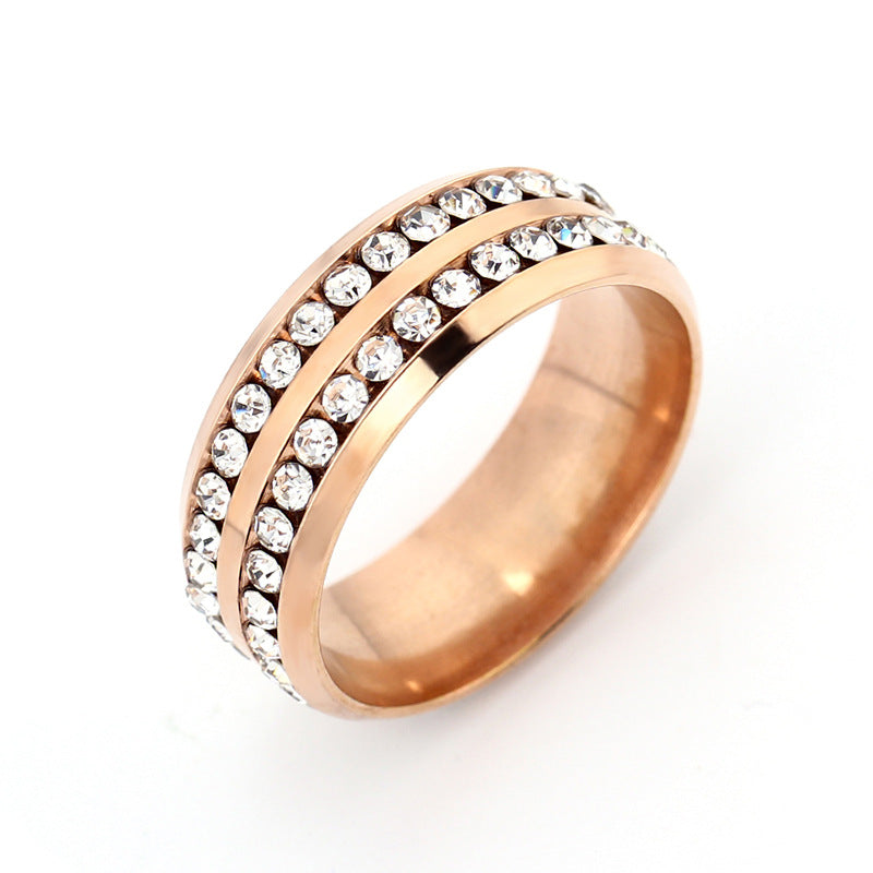 Double Brilliance: Dual-Row Crystal Titanium Statement Band