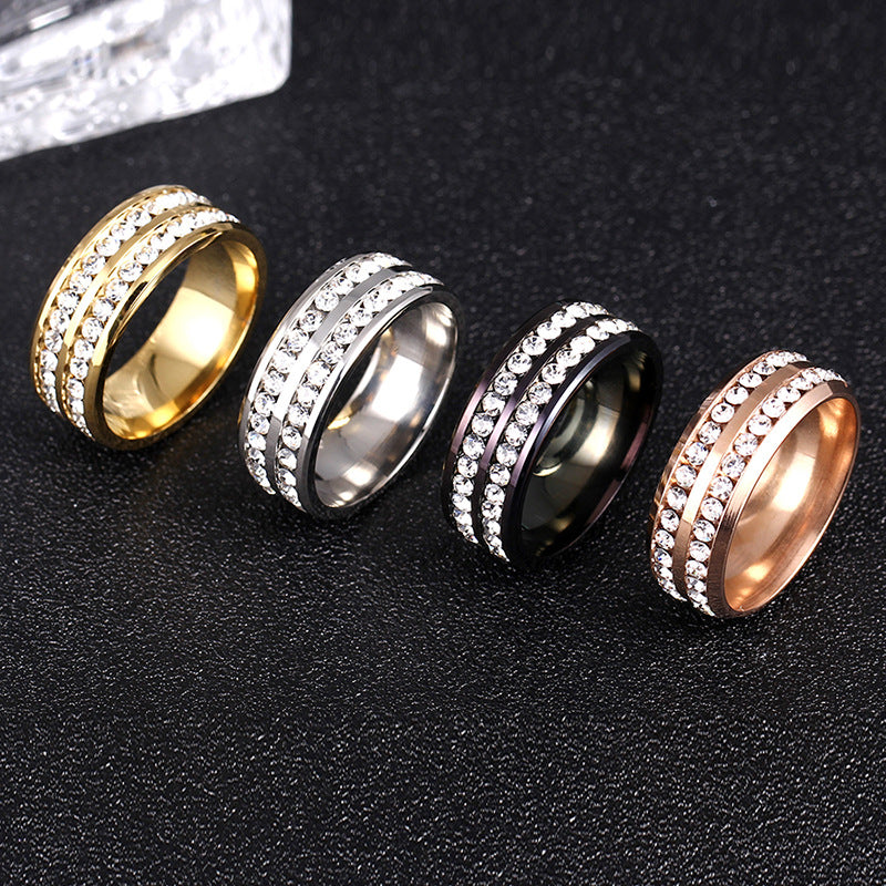 Double Brilliance: Dual-Row Crystal Titanium Statement Band