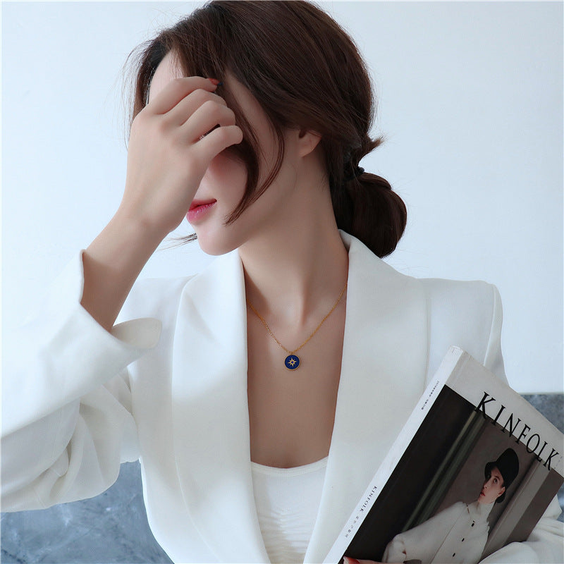Celestial Navigator: Golden & Deep Blue Eight-Pointed Star Necklace