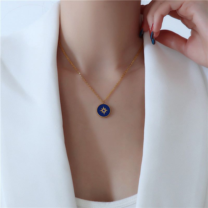Celestial Navigator: Golden & Deep Blue Eight-Pointed Star Necklace