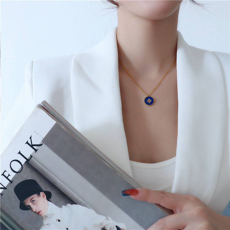 Celestial Navigator: Golden & Deep Blue Eight-Pointed Star Necklace