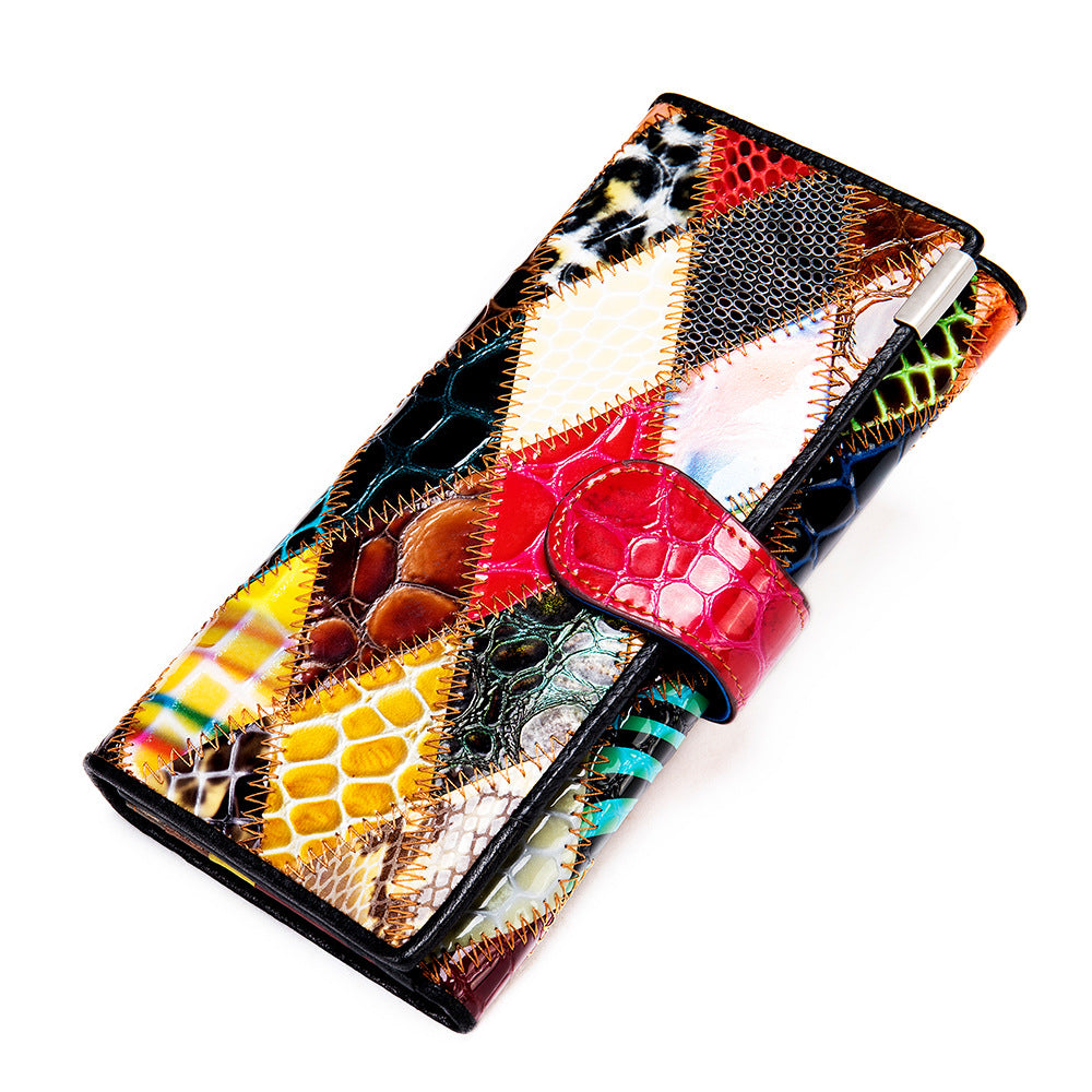 The Muse: Geometric Contrast Leather Long Wallet