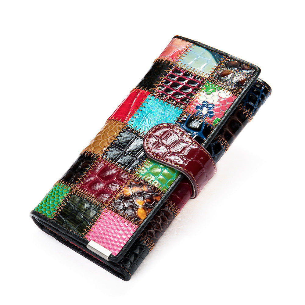 The Muse: Geometric Contrast Leather Long Wallet
