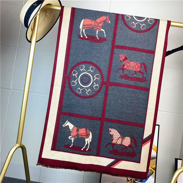Coco Twoce Grand Chain: Thick Cashmere-Touch Jacquard Scarf with Tassels