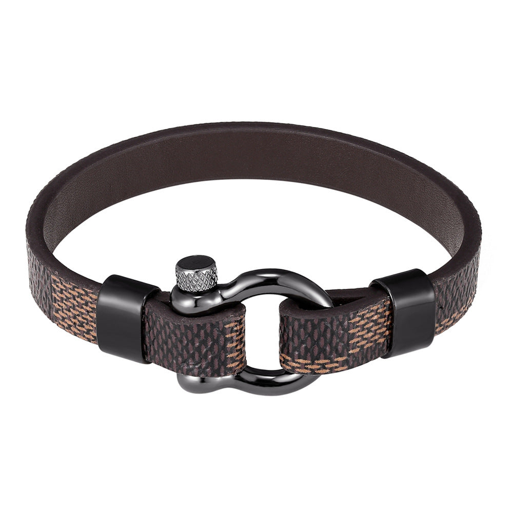 The Grand Horseshoe: Custom-Length Leather & Titanium Steel Bracelet