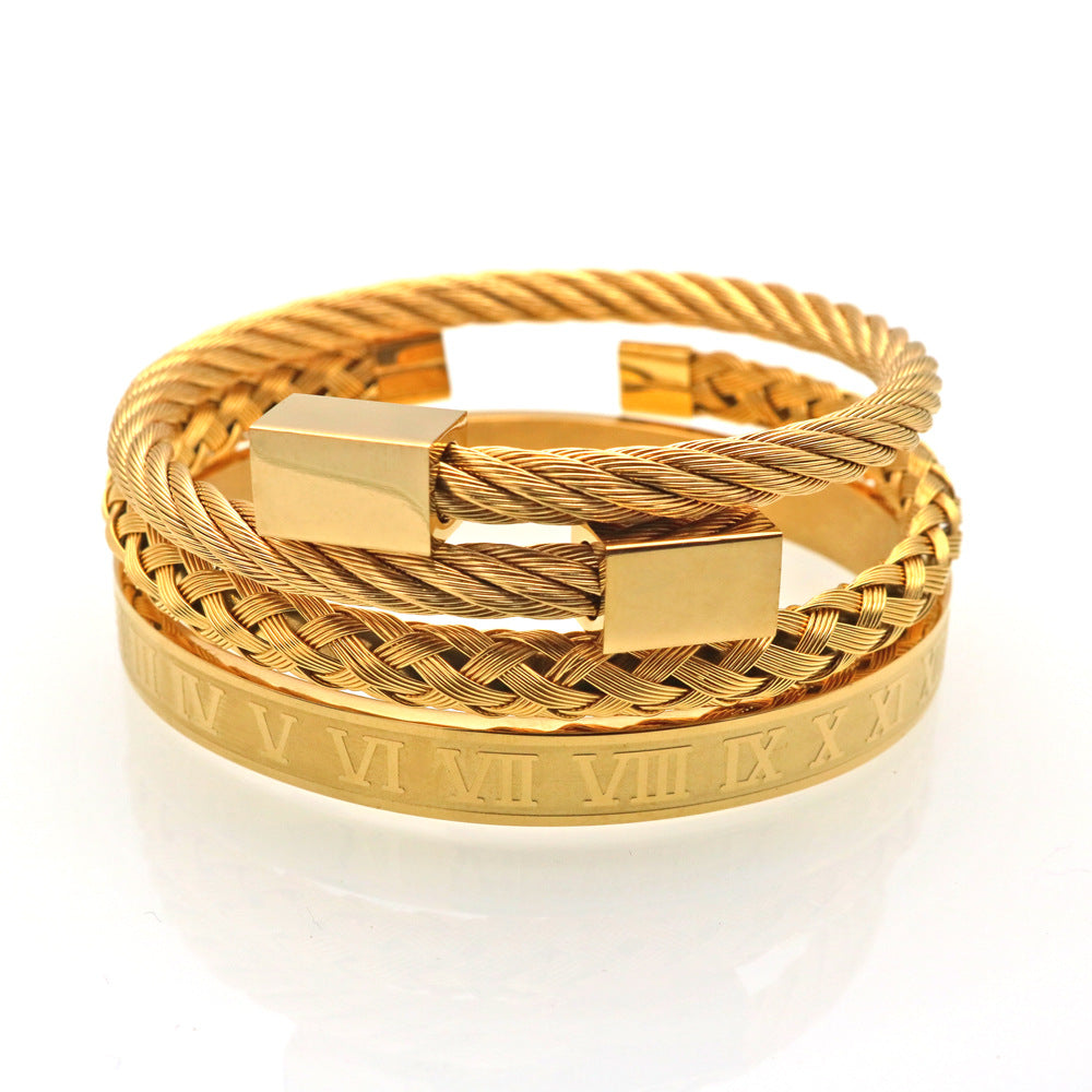 The Titanium Elite: Unisex Braided Gold Steel Bracelet
