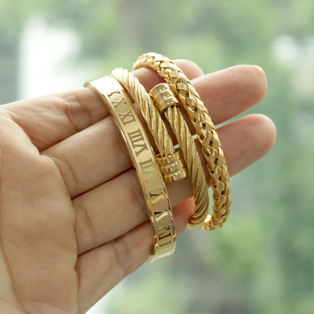 The Titanium Elite: Unisex Braided Gold Steel Bracelet