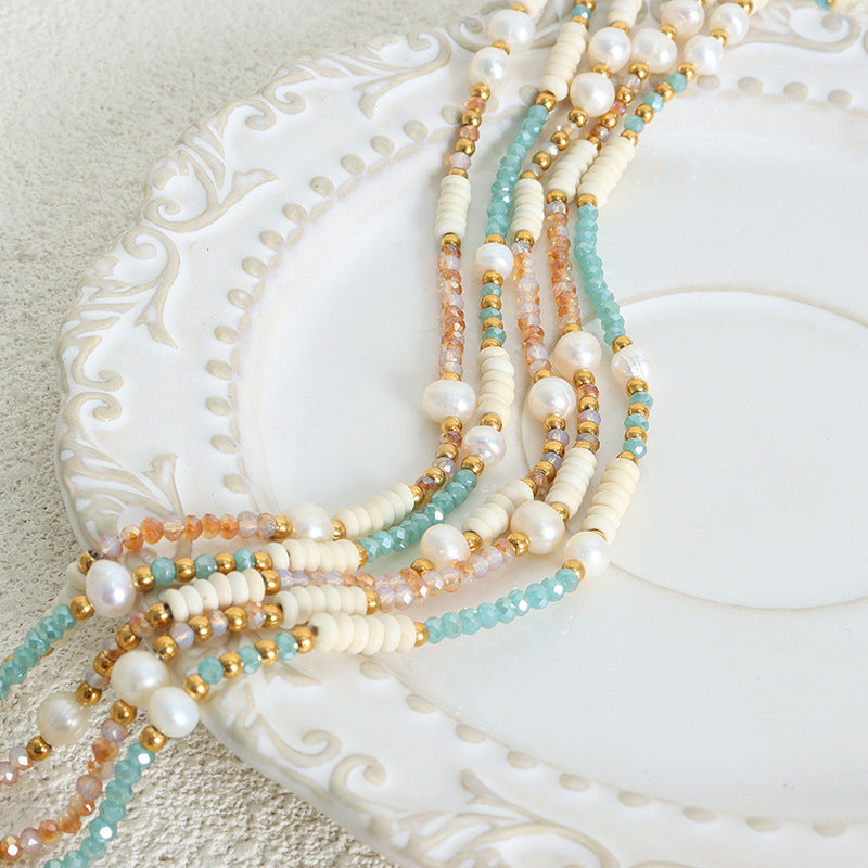 Serene Pearl & Stone Titanium Necklace