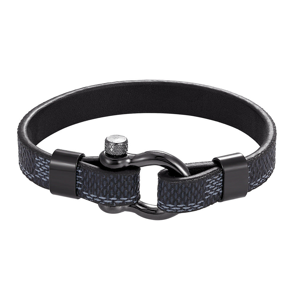 The Grand Horseshoe: Custom-Length Leather & Titanium Steel Bracelet