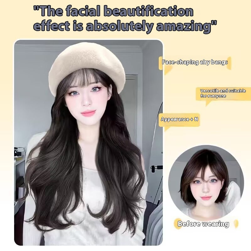 Effortless Allure: The Natural Finish Hat & Wig Duo