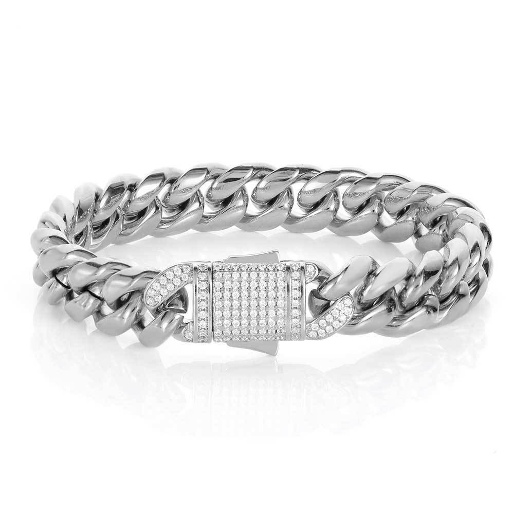 18K Gold Titanium Valor: Heavy Link Stone-Inlaid Bracelet