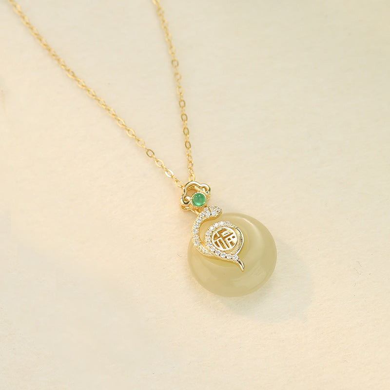 Product Title: The Serpent’s Wisdom: 925 Sterling Silver Hetian Jade Heritage Necklace