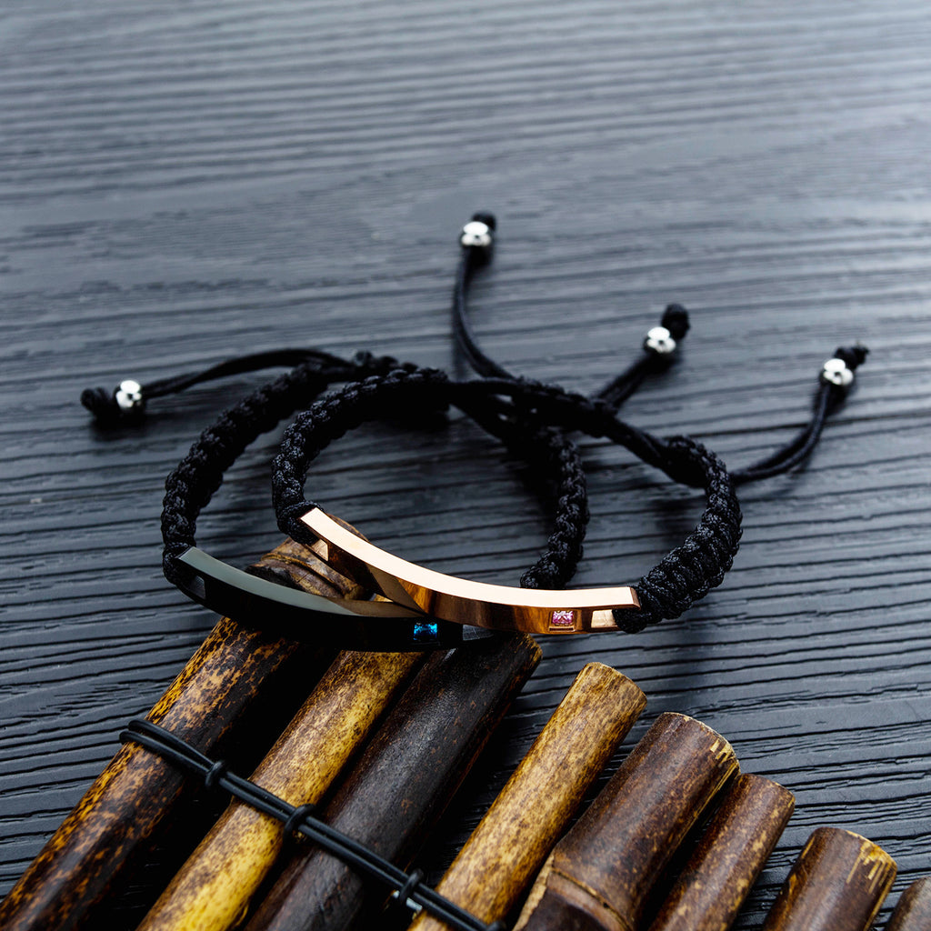 Entwined Souls: Braided Geometric Titanium Couple’s Bracelet