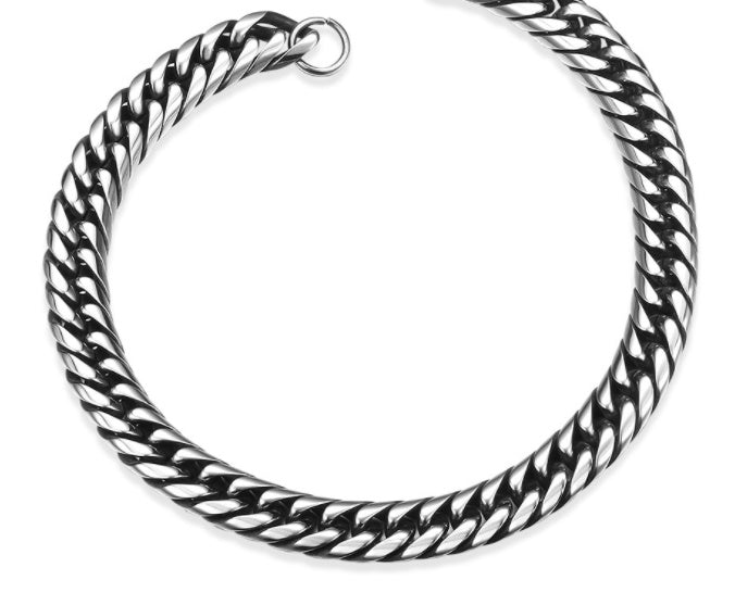 The Sterling Titan: Silver-Inlay Geometric Link Bracelet