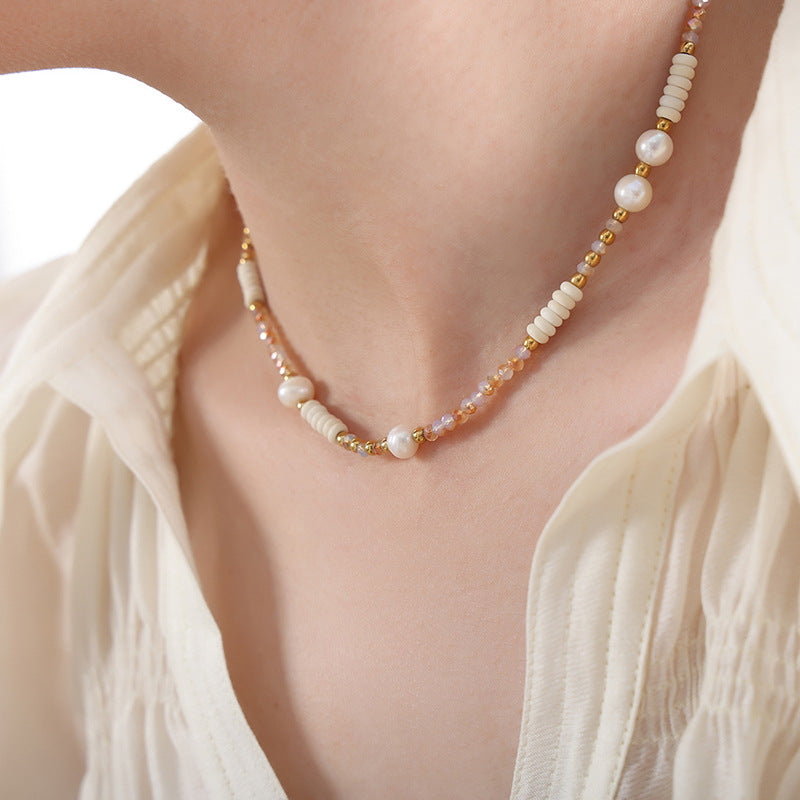 Serene Pearl & Stone Titanium Necklace