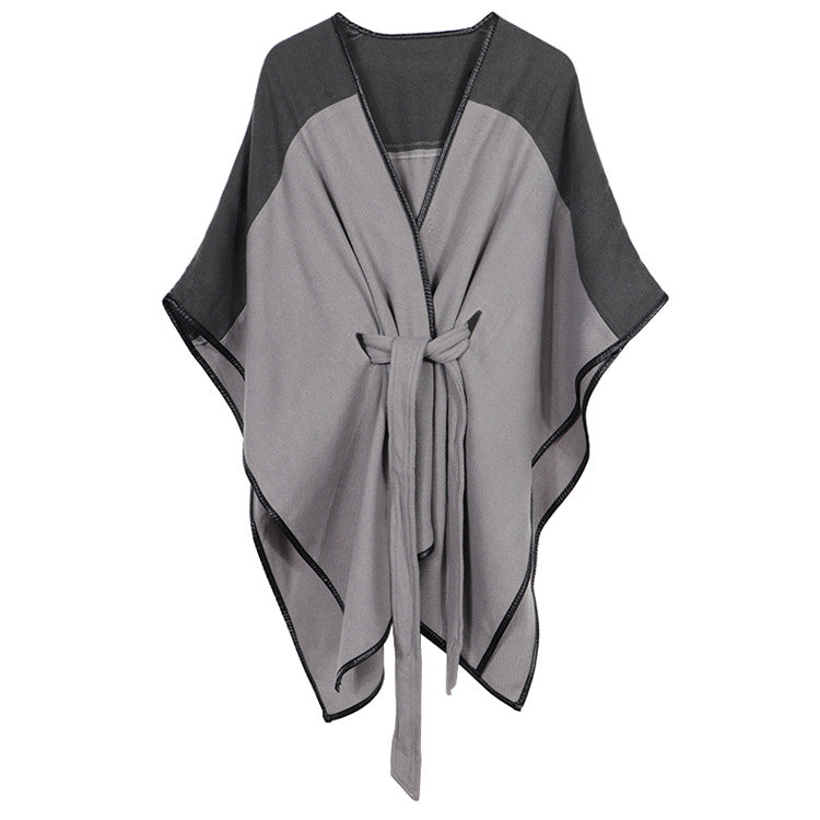 Coco Twoce Urban Nomad: Contrast Stitching Belted Cashmere-Touch Cape