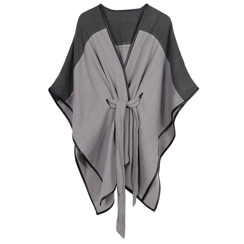 Coco Twoce Urban Nomad: Contrast Stitching Belted Cashmere-Touch Cape