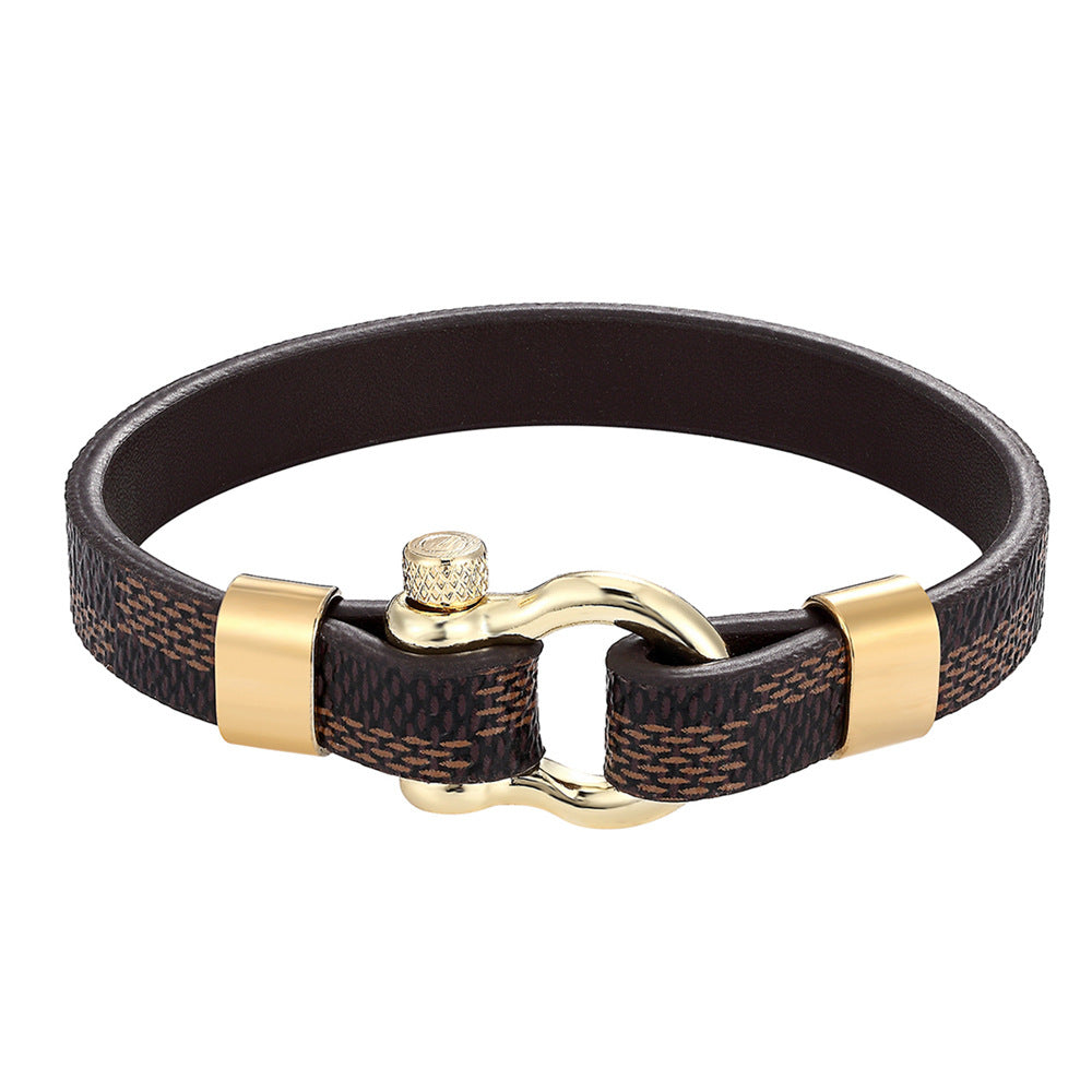 The Grand Horseshoe: Custom-Length Leather & Titanium Steel Bracelet