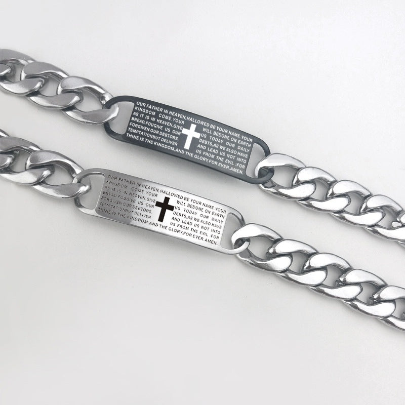 The Iconic Devotion: 10mm Polished Titanium Cross Bracelet