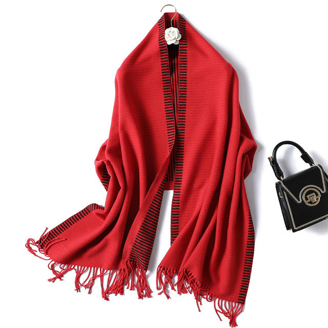 Coco Twoce Linear Luxe: Oversized Striped Cashmere-Blend Scarf