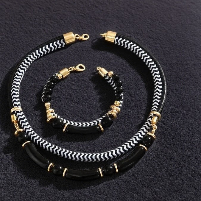 Urban Edge: 316L Stainless Steel Double-Layer Braided Set (Necklace & Bracelet)