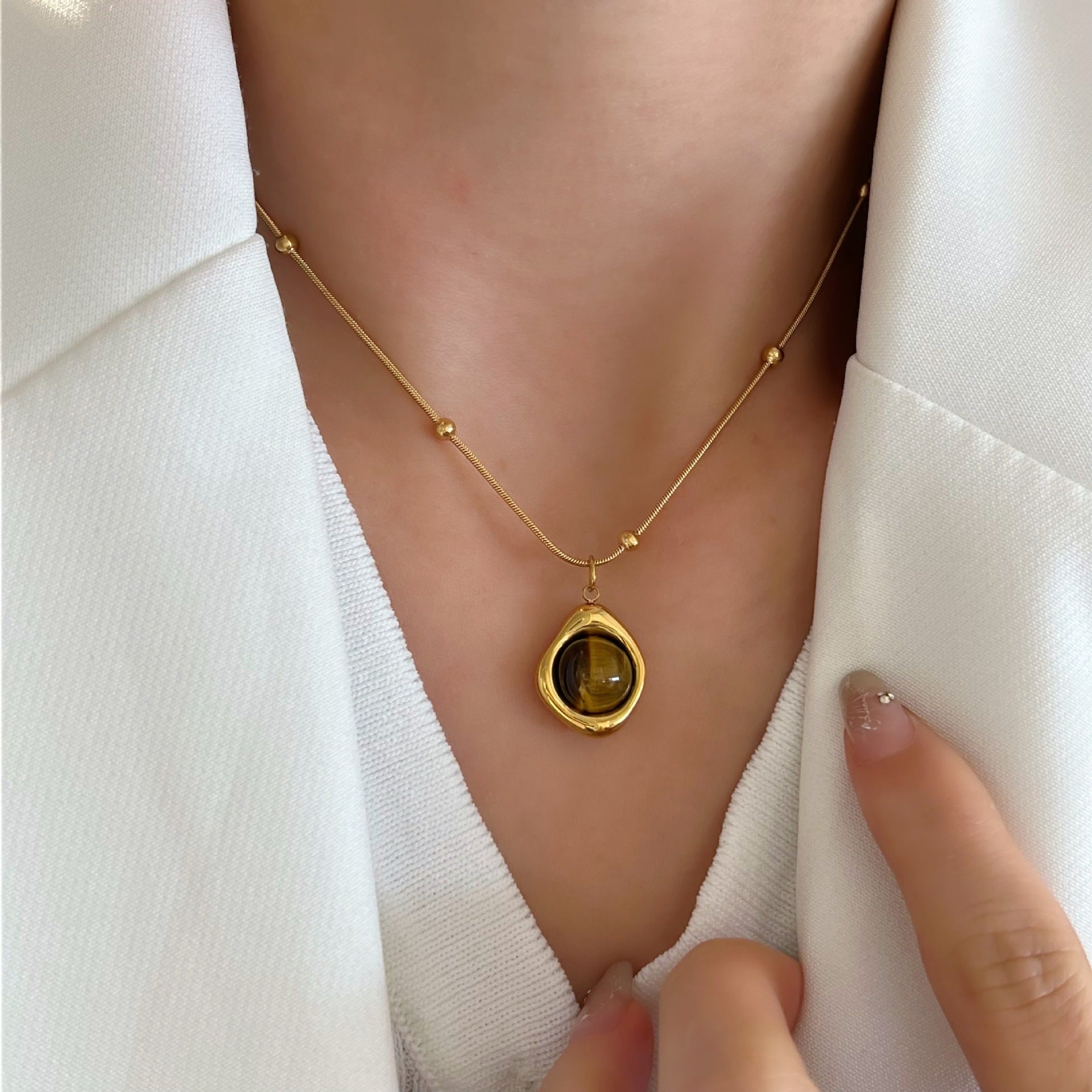 The Amber Soul – Tigereye & Titanium Statement Necklace