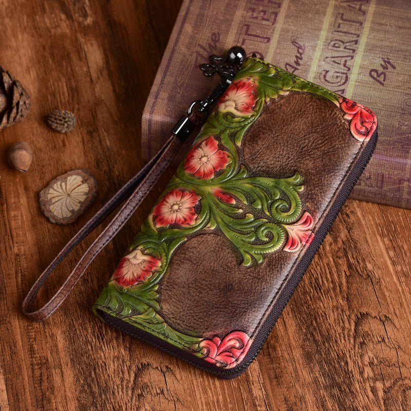 The Curator: Vintage Floral Embossed Leather Clutch
