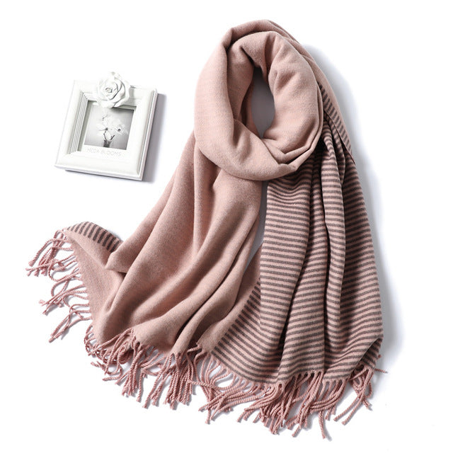 Coco Twoce Linear Luxe: Oversized Striped Cashmere-Blend Scarf
