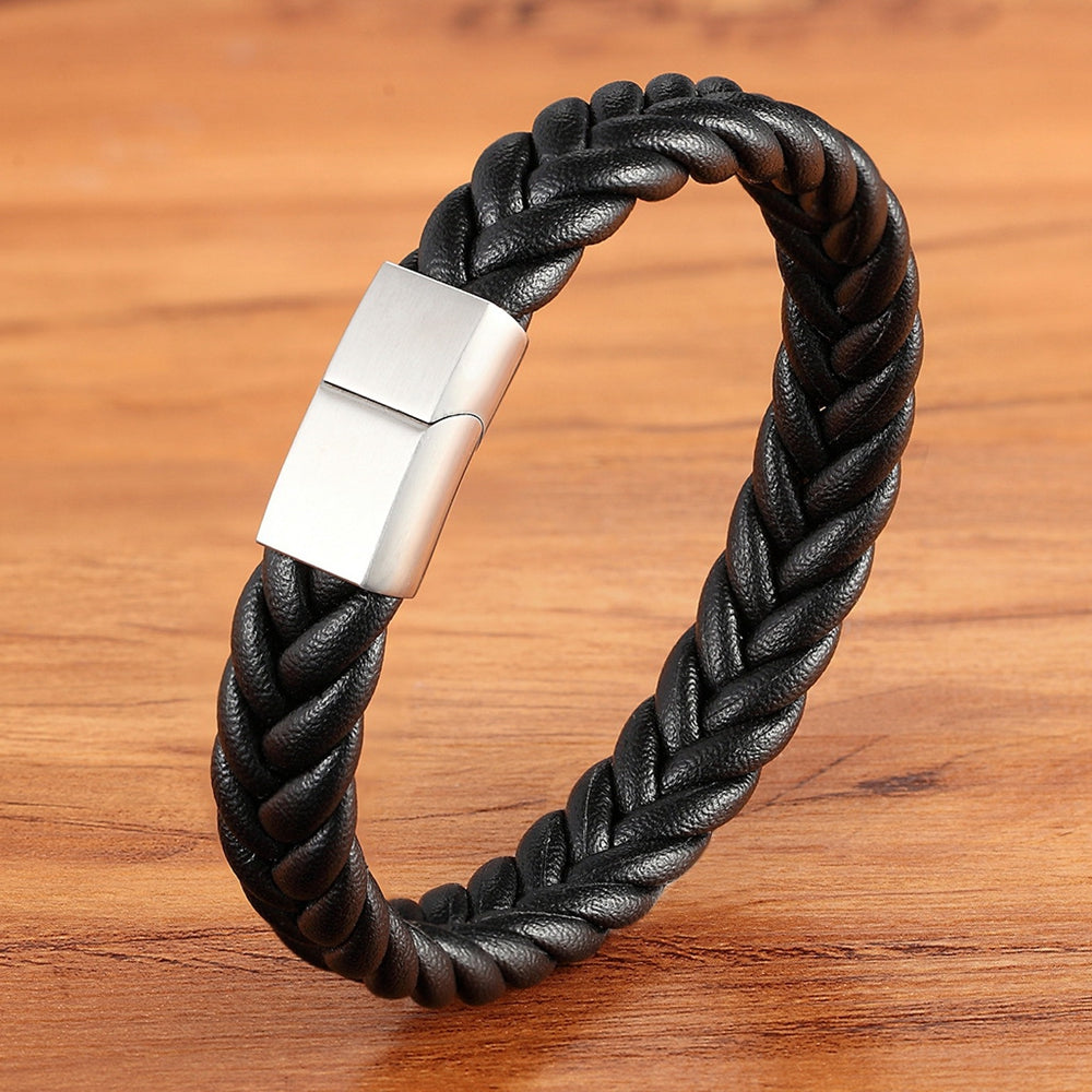 The Executive Weave: Braided Leather & Titanium Steel Bracelet