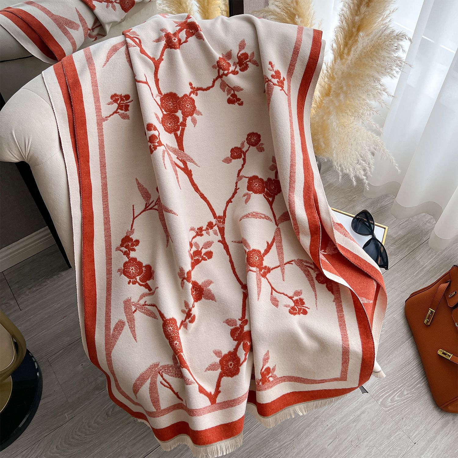 Cashmere-Touch Elegance: The Plum Blossom Winter Scarf