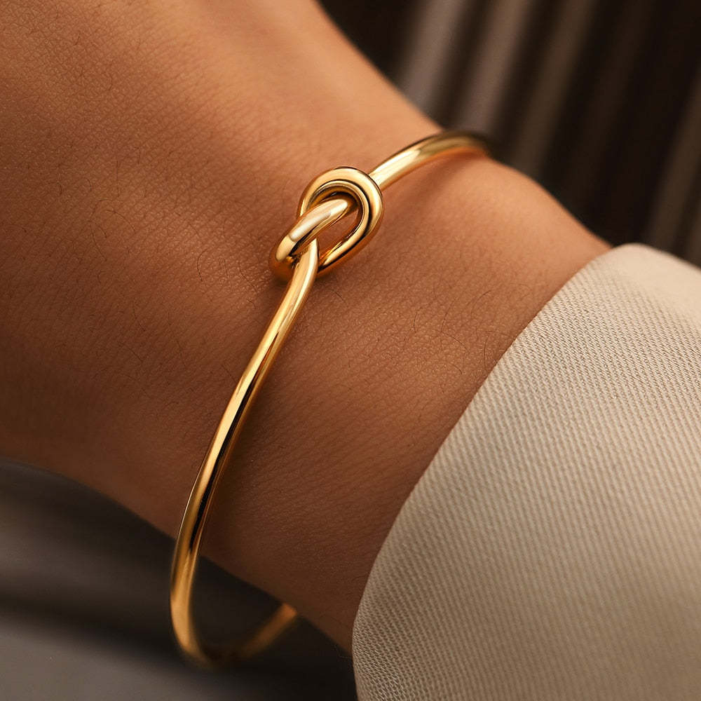 18K Gold Plated Knotted C-Shaped Titanium Bracelet