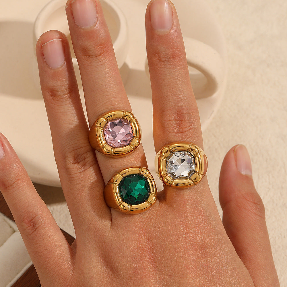 Women’s Emerald-Cut Crystal Titanium Steel Ring