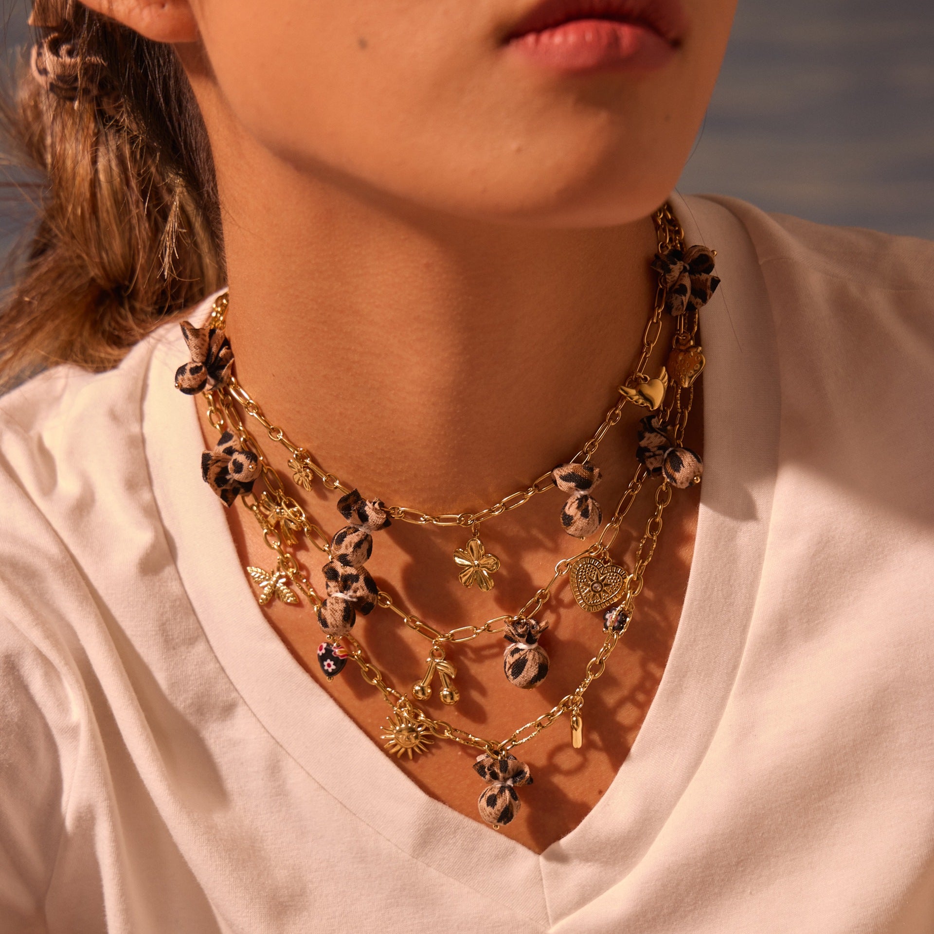 Wild Romance: 18K Gold Plated Leopard & Floral Heart Medallion