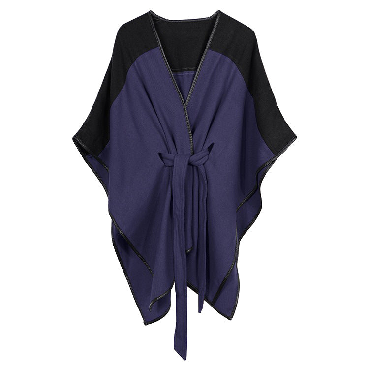 Coco Twoce Urban Nomad: Contrast Stitching Belted Cashmere-Touch Cape