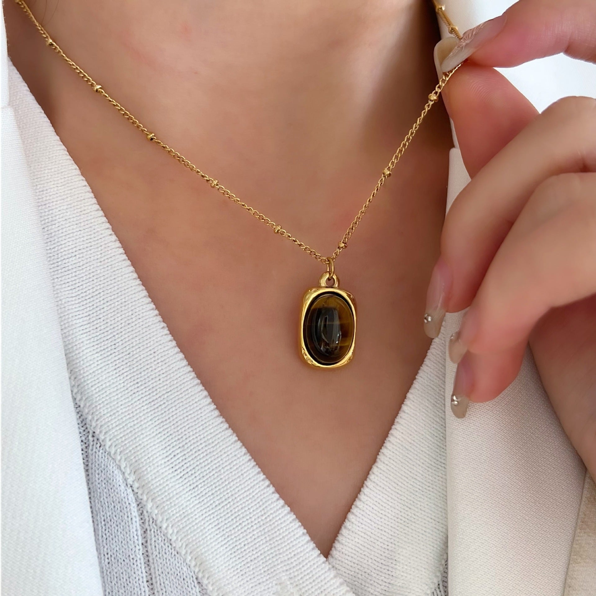 The Amber Soul – Tigereye & Titanium Statement Necklace