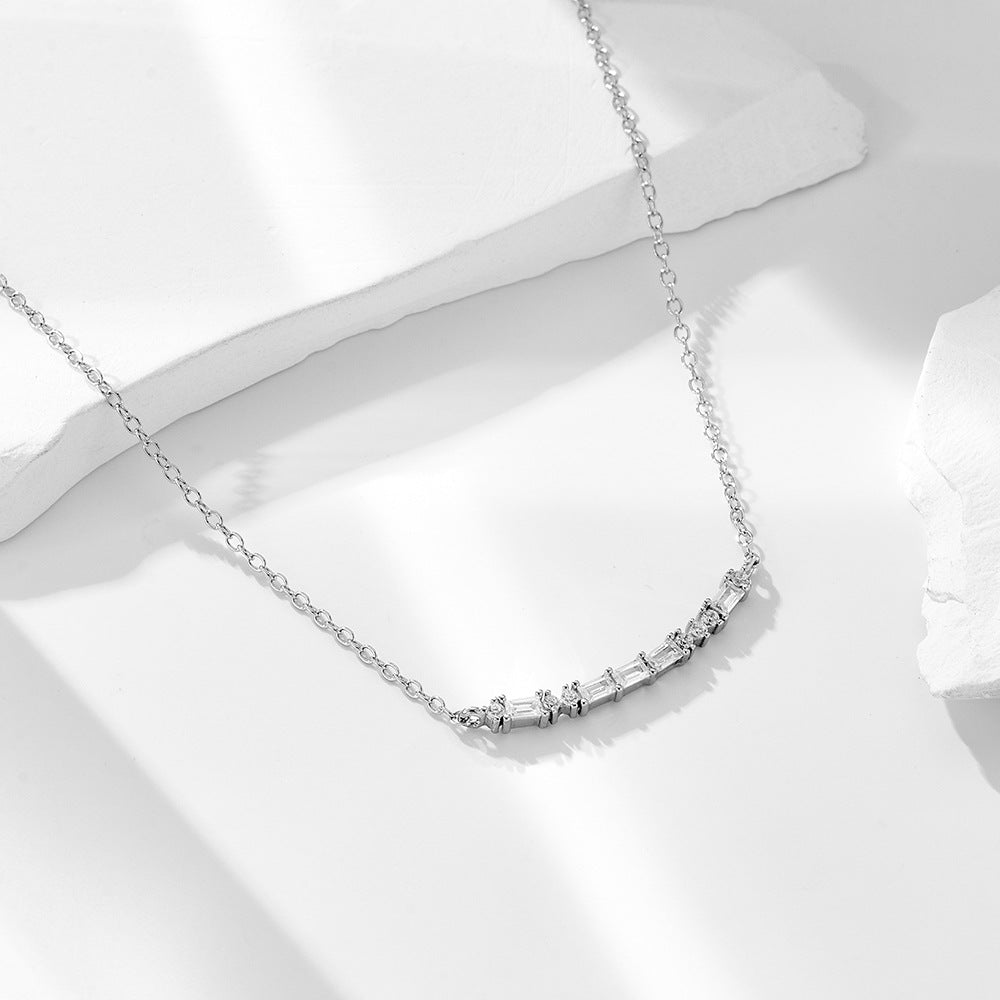 The Radiant Smile: 925 Sterling Silver Square Zircon Bar Necklace