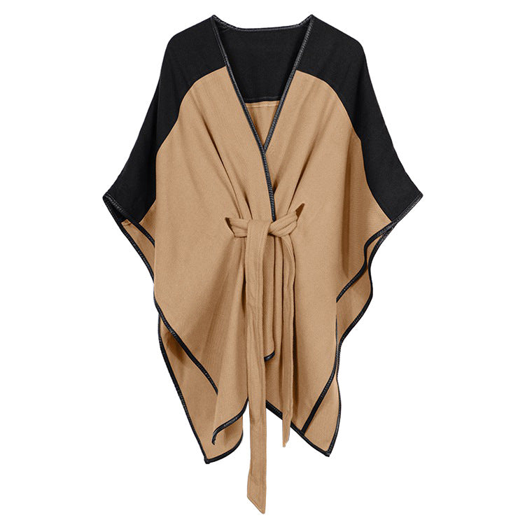 Coco Twoce Urban Nomad: Contrast Stitching Belted Cashmere-Touch Cape